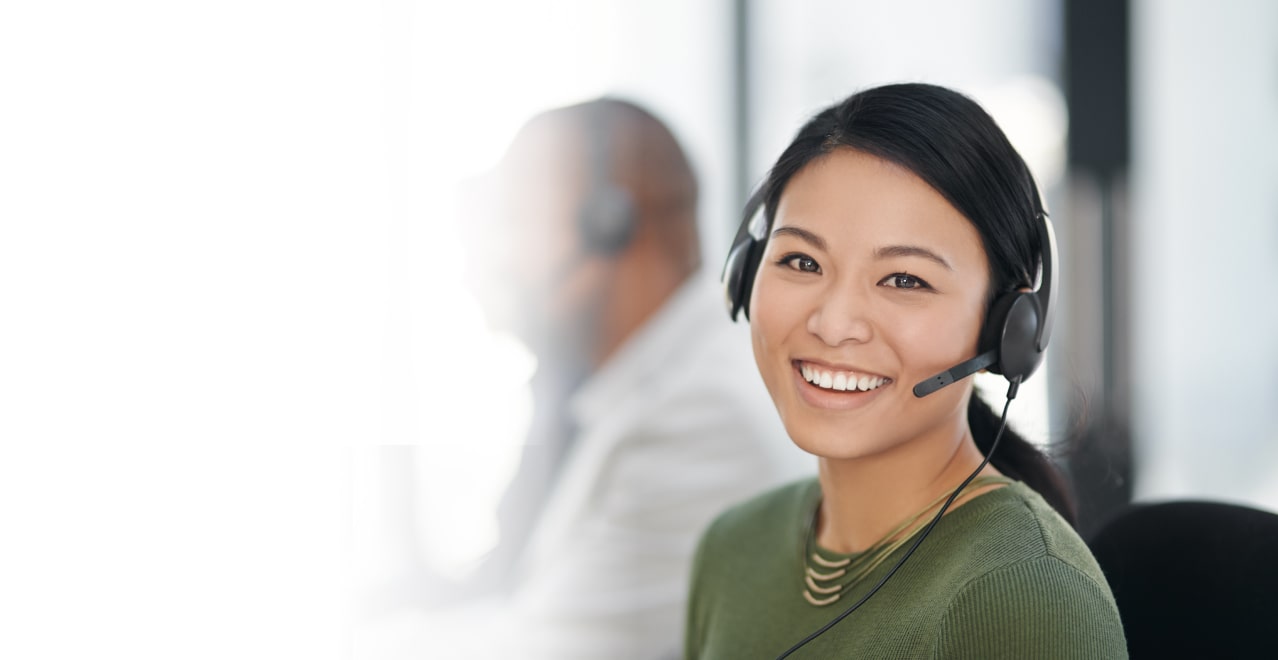 female receptionist with headphone