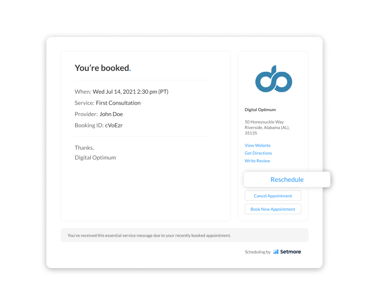 HS Automated Reminder screen