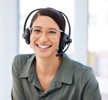 Female receptionist wearing headset